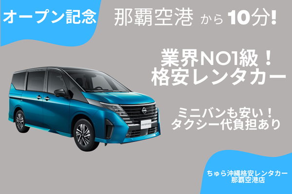オープン記念★【ミニバン最安値挑戦中！】タクシー負担あり！空港から最短20分で出発！